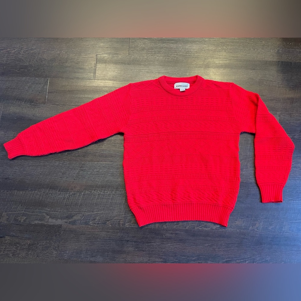 Vintage Expressions Knit Geometric Sweater Unisex Size Medium‎ Red Crewneck